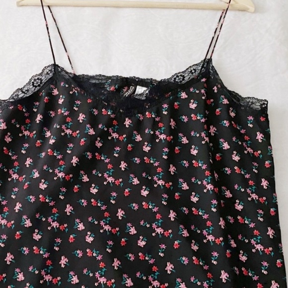 Dark Ditsy Floral Print Lace Trim Camisole - Picture 1 of 6